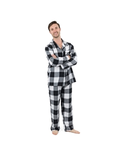 Рождественская мужская фланелевая пижама из двух предметов в клетку, цвет Plaid Black & White Leveret