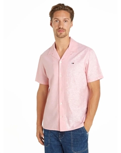 Рубашка с короткими рукавами Tommy Jeans "TJM LINEN BLEND CAMP SHIRT EXT", розовый Tommy hilfiger