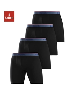 Длинные боксеры (4 шт. в упаковке) с узкими полосками на тканом поясе с логотипом, черный Bench