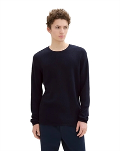 Джинсовый свитер с круглым вырезом со структурой Denim, синий Tom tailor