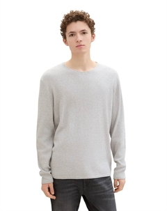 Джинсовый свитер с круглым вырезом со структурой Denim, серый Tom tailor