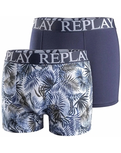 Трусы-боксеры "BOXER Style 7 T/C Foliage 2pcs box" (2 шт. в упаковке), с большой надписью-логотипом на эластичном поясе, синий Replay