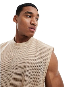 Бежевая объемная майка из перфорированной сетки DESIGN Asos
