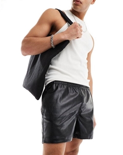 Черные широкие кожаные шорты DESIGN Asos