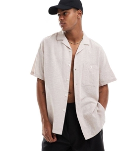 Светло-розовая непринужденная рубашка из смесового льна с воротником-стойкой DESIGN Asos