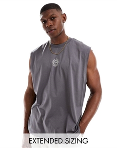 Темно-серая майка оверсайз с небесным принтом на груди и спине DESIGN Asos