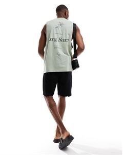 DESIGN — удобная зеленая майка с надписью на спине Asos