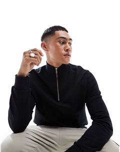 Черный свитшот на полумолнии DESIGN Asos
