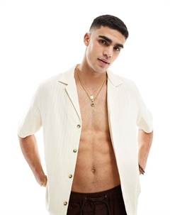 Свободная рубашка из жатого хлопка цвета экрю DESIGN Asos