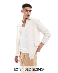 Элегантная льняная рубашка с воротником-пенсовиком DESIGN Regular цвета экрю Asos