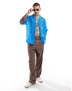 Ярко-синяя рубашка оверсайз с волнистой текстурой DESIGN Asos