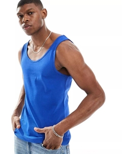 Синяя облегающая майка в рубчик Asos