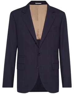 Однобортный пиджак в клетку, синий Brunello cucinelli