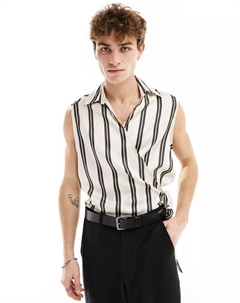 Свободная полосатая атласная рубашка с запахом и глубокими лацканами Asos