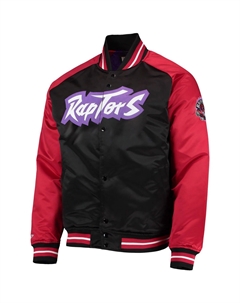 Мужская атласная куртка черного/красного цвета Toronto Raptors Hardwood Classics Reload 3.0 с длинными кнопками реглан Mitchell and ness