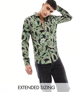 Черно-зеленая рубашка с узором пейсли Asos