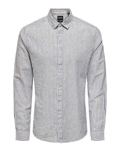 Мужская льняная рубашка с длинным рукавом, темно-синий Only & sons