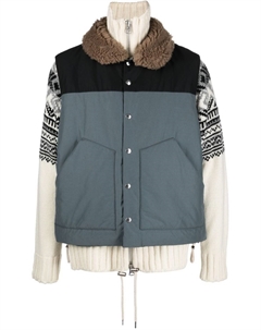 Пуховик с воротником из овчины, серый Sacai