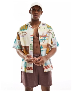 Рубашка Design Oversized Revere With Abstract Print, мультиколор Asos