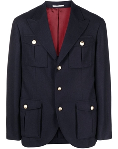 Однобортный пиджак из смесовой шерсти, синий Brunello cucinelli