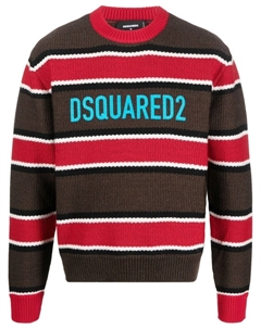 Полосатый джемпер с жаккардовым логотипом, коричневый Dsquared2