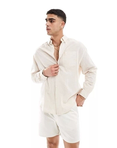 Бежевая льняная рубашка оверсайз в стиле 90-х Asos