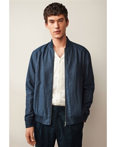 Куртка-Бомбер Nova fides из итальянского льна с узором «елочка», синий Next