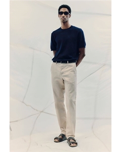 Хлопковые чиносы приталенного кроя, бежевый H&m