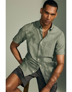 Рубашка стандартного кроя с короткими рукавами из хлопка и льна, зеленый Gant