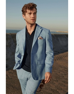 Льняной костюм прямого кроя: пиджак, синий Next