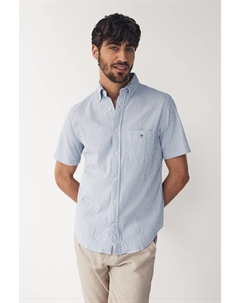 Стандартная полосатая рубашка из жатого хлопка с короткими рукавами, синий Gant