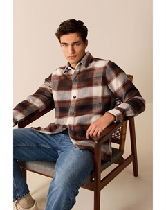 Клетчатая куртка-рубашка с шерстью, коричневый Next