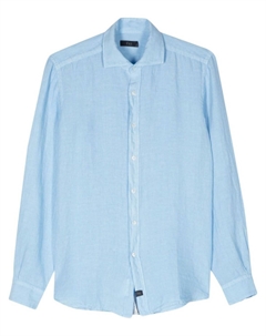 Льняная рубашка со срезанным воротником, синий Fay