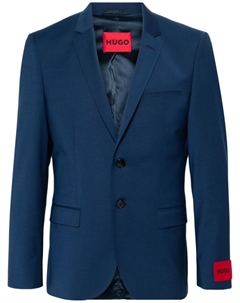 Однобортный пиджак из смесовой шерсти, синий Hugo