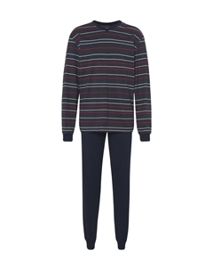 Мужская хлопковая пижама с длинным V-образным вырезом, цвет Nightblue Ammann