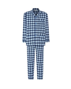 Мужская зимняя фланелевая пижама в клетку с длинным лацканом и синим воротником, синий El búho nocturno