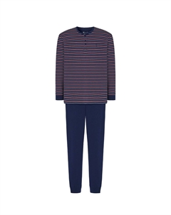 Мужская пижама длинная трикотажная на пуговицах в полоску синяя, синий El búho nocturno
