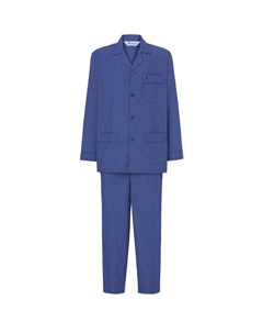 Мужская длинная синяя пижама премиум-класса в клетку с лацканами Bambú, синий El búho nocturno