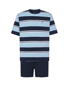 Мужская короткая трикотажная пижама в полоску с круглым вырезом, синяя, синий El búho nocturno
