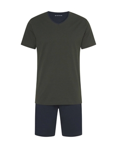 Мужская короткая пижама в полоску с v-образным вырезом, цвет Greendark Tom tailor