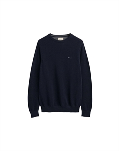 Мужской свитер - COTTON PIQUE C-NECK, вязаный свитер, круглый вырез, хлопок, синий Gant