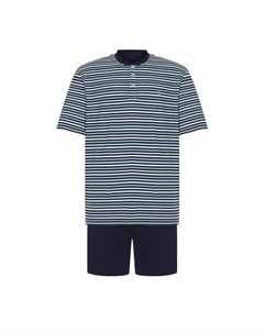 Мужская пижама с короткими пуговицами и планкой, трикотажная в полоску, зеленая, зеленый El búho nocturno