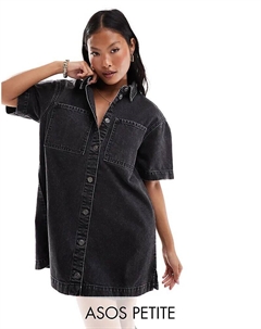 Платье-рубашка из денима с короткими рукавами черного цвета Asos