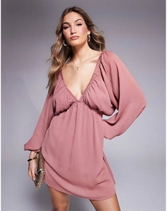 Мини-платье в стиле бохо с глубоким вырезом сливового цвета Love triangle