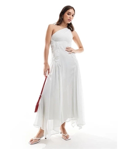 Платье миди на одно плечо с боковой вставкой и сборкой бледно-серого цвета Asos design