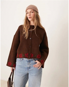 Кардиган коричневого цвета с цветочными деталями и широкими манжетами Asos design