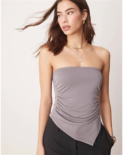 Топ-бандо с мягкой ручкой, сборками по бокам и асимметричным подолом в сланцево-сером цвете Asos design