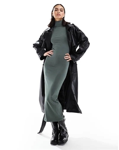 Платье мидакси с длинными рукавами цвета хаки Pull & bear