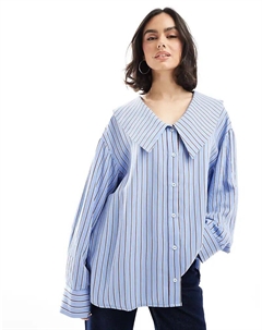 Рубашка с объемным воротником в синюю полоску Asos design