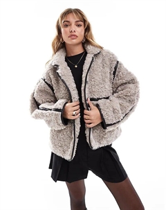 Куртка с воротником-стойкой из ворсистой ткани борг серого цвета Asos design